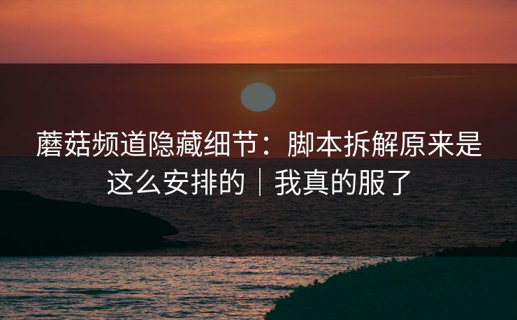 蘑菇频道隐藏细节：脚本拆解原来是这么安排的｜我真的服了
