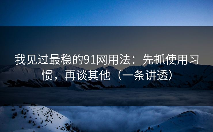 我见过最稳的91网用法：先抓使用习惯，再谈其他（一条讲透）